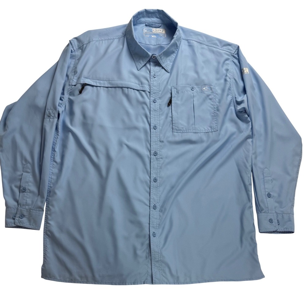 Drake Performance Fishing DPF Long Sleeve Button Up Shirt Men XL Blue Breathable